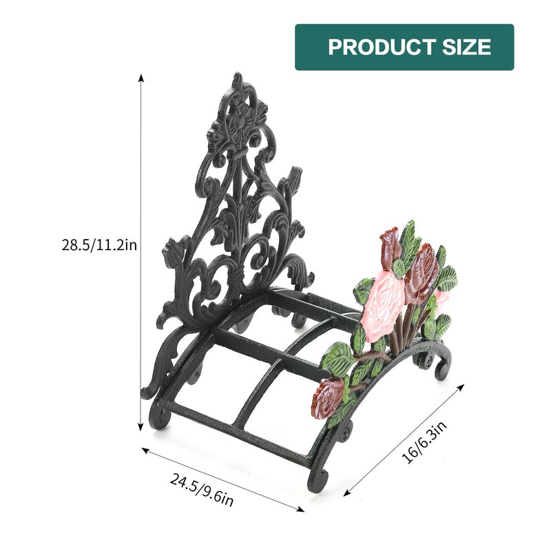Sungmor Cast Iron Heavy Duty Garden Hose Holder - Decorative Hand-Painted Peony Wall Mounted Water Hose Hanger - Wall Decoration Hanging Hose Rack - Hose Reel Storage Butler - Metal Hose Stand - Image 5